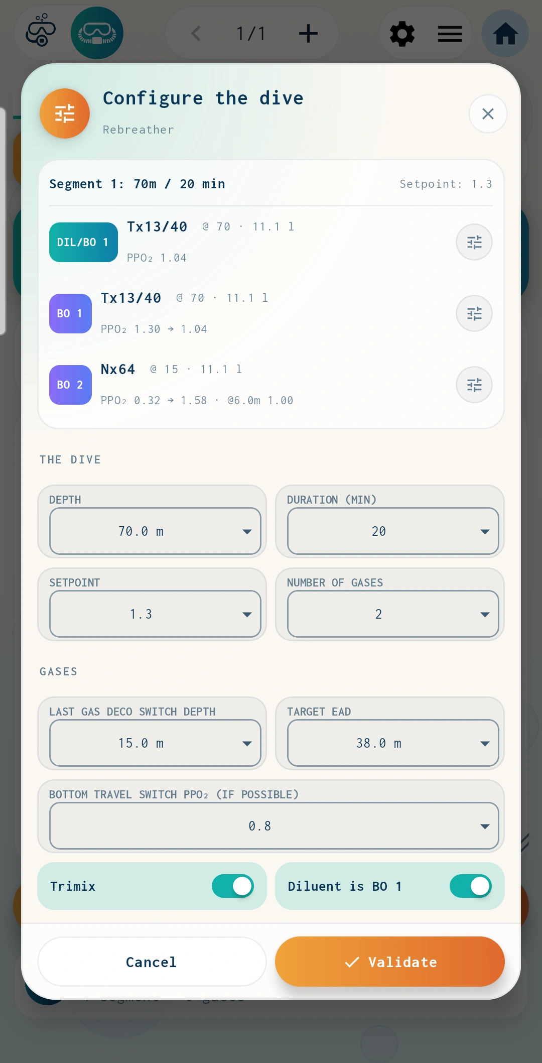 Step 2: the Configure the dive dialog