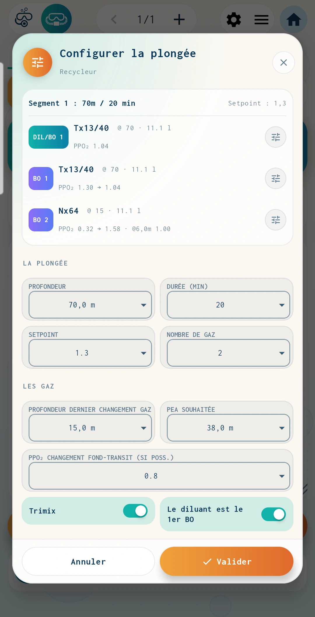 Étape 2 : le dialogue Configurer la plongée