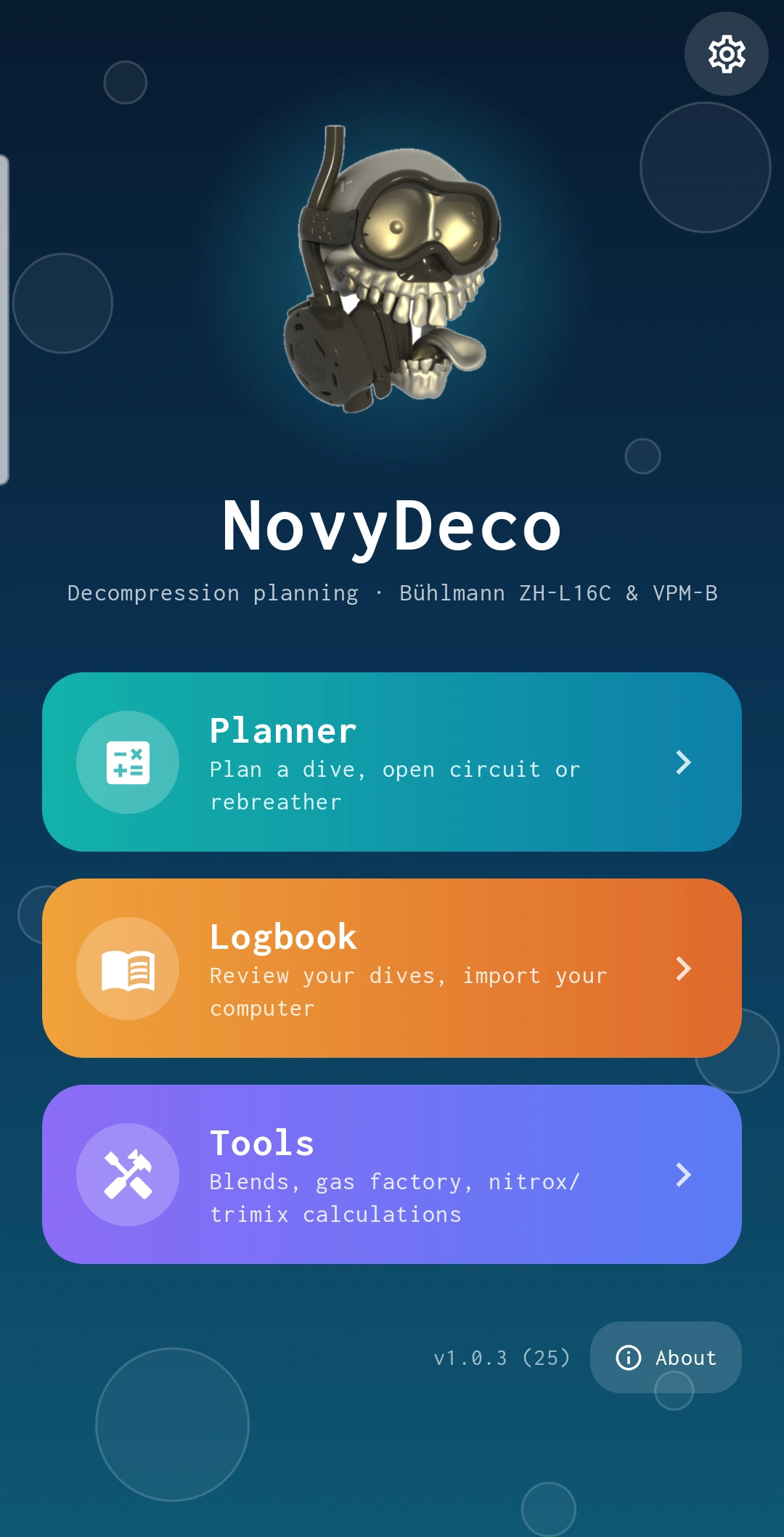 The app's home screen
